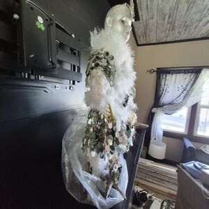 Decorative Feather & Sequin Angel Mannequin - White & Metallic Lights Up.